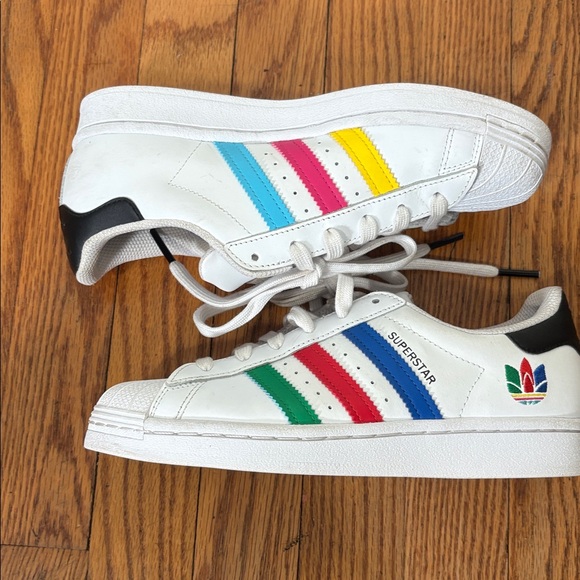 Adidas Superstar "J" Colorful Stripes Cloud White Sneaker Men's size 5 Women 6.5 - Picture 6 of 16